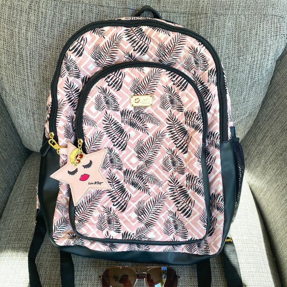 NWOT Betsey Johnson Pink & Black Palm Backpack